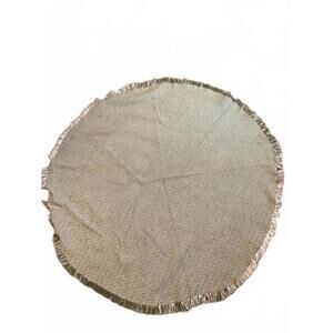 Round Green Woven Country  Colonial Geometric Patterned Tablecloth with Fringe